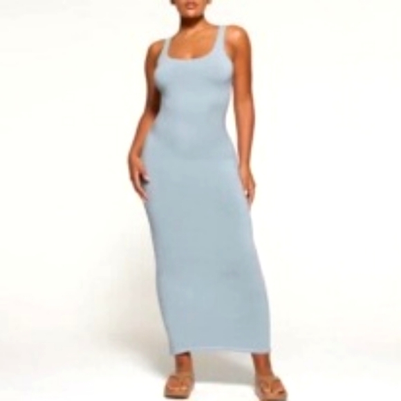 SKIMS Dresses & Skirts - Skims Robins Egg Blue Scoop Neck Sleeveless Bodycon Maxi Dress Size M
